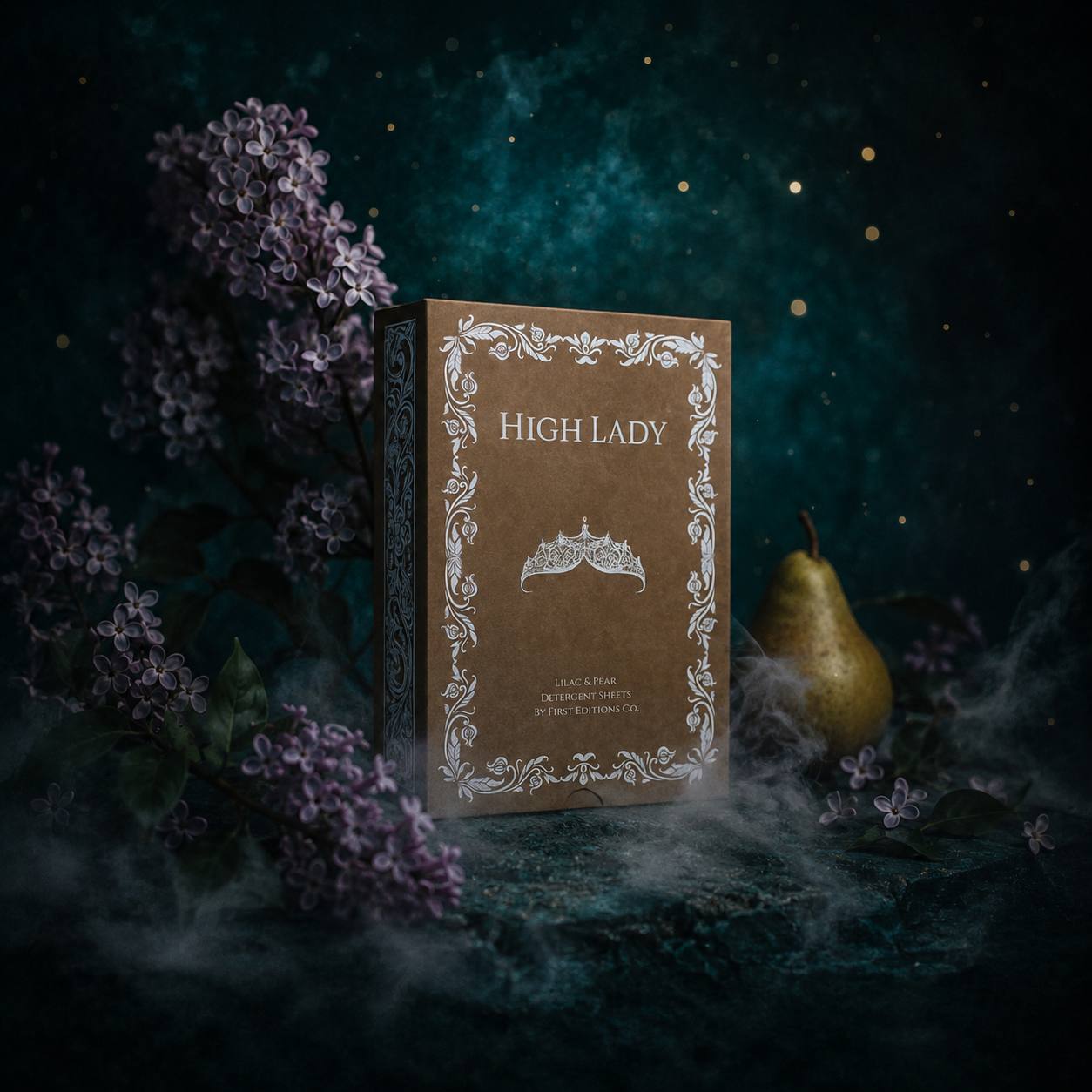 High Lady laundry sheets and hardcover box displayed together